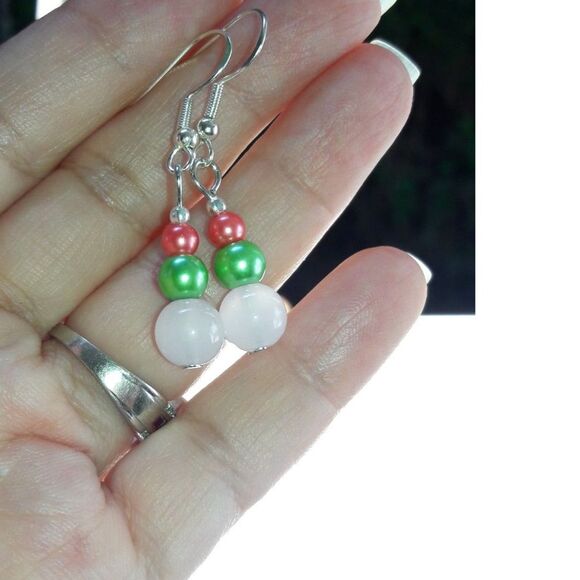 boho earrings 379#mfs Petite rose quartz earrings pink green orange mini bead st - Picture 2 of 10